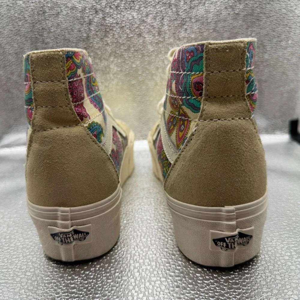 Size 8 Vans Sk8-Hi Stacked Sneakers Womens Tan Paisley Platform HighTop